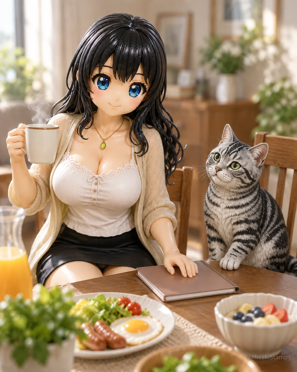 2026年9月14日、朝07:55に作ったMisaki。クレイ風3Dイラスト。