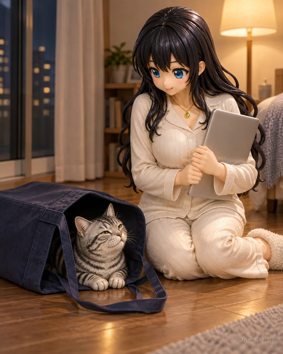 2026年10月4日、夜22:47に作ったMisaki。クレイ風3Dイラスト。