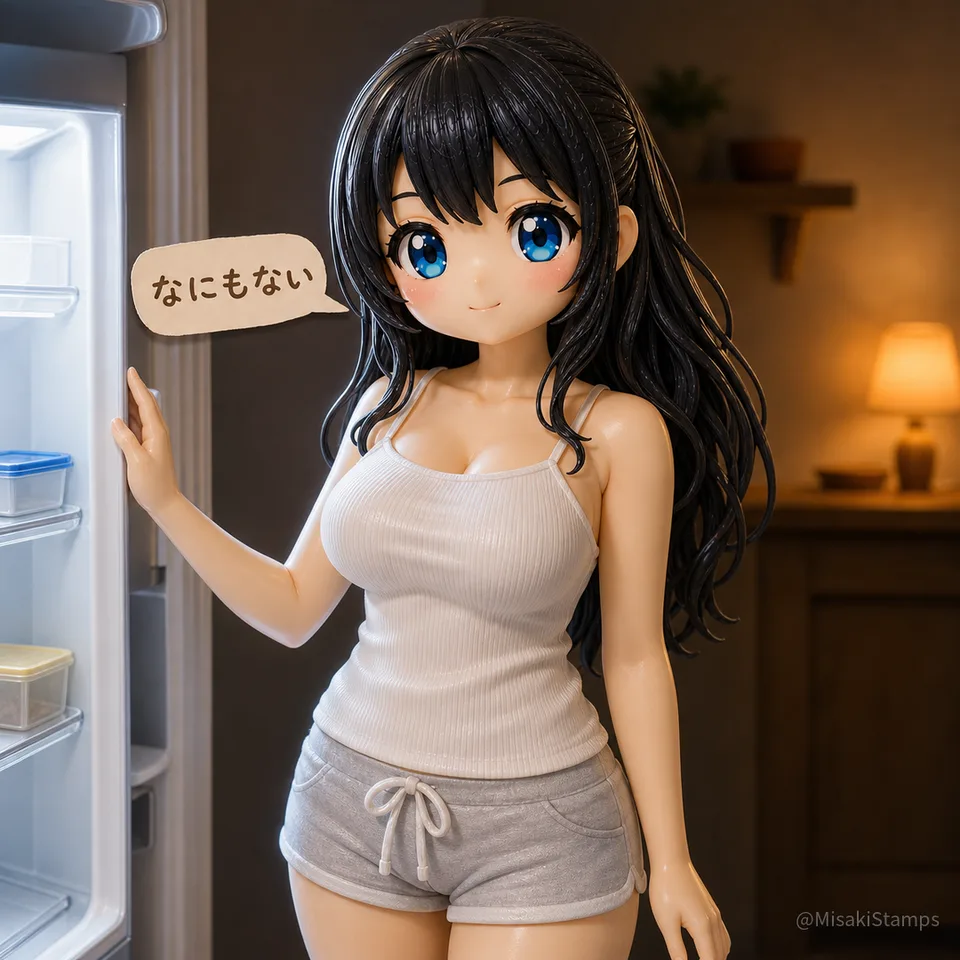 2026年8月1日、夜21:30に作ったMisaki。クレイ風3Dイラスト。
