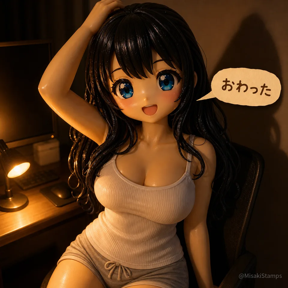 2026年8月7日、夜21:00に作ったMisaki。クレイ風3Dイラスト。