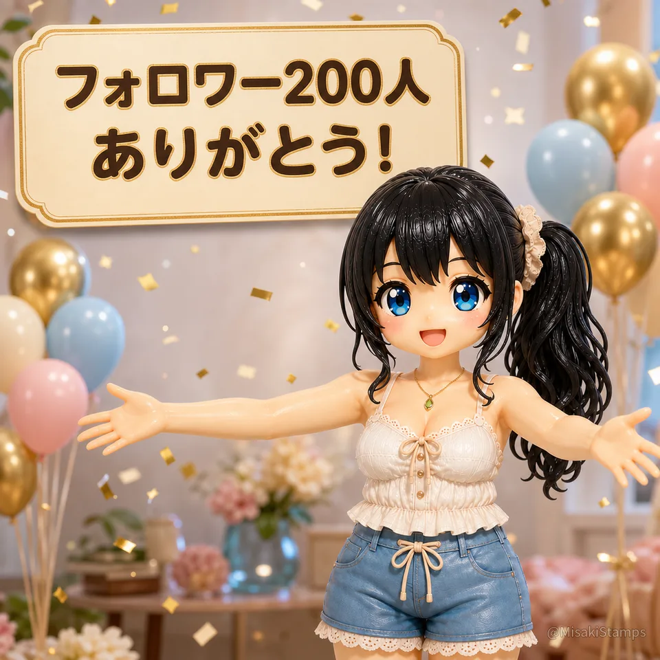 2026年8月10日、夜21:34に作ったMisaki。クレイ風3Dイラスト。