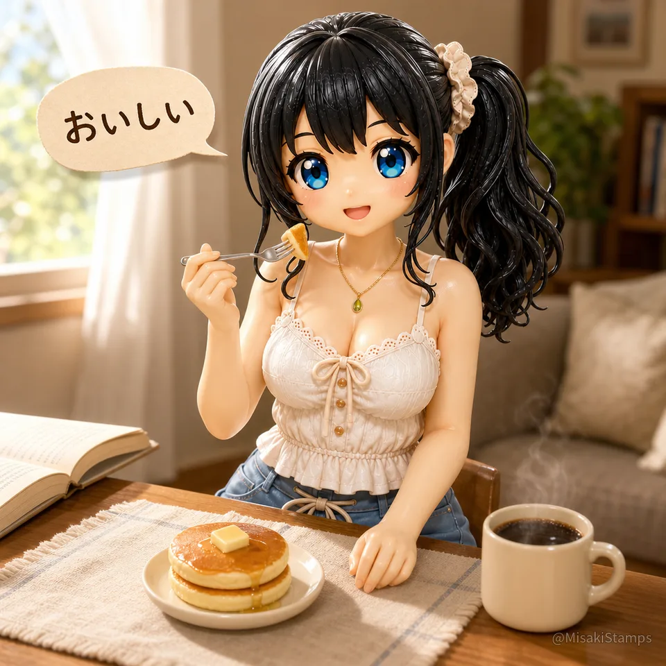 2026年8月11日、朝07:18に作ったMisaki。クレイ風3Dイラスト。