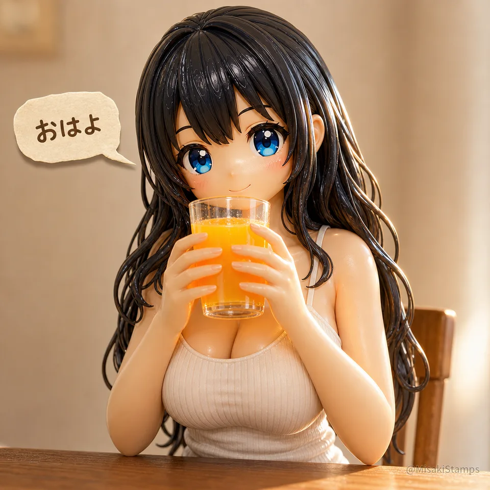 2026年8月13日、朝08:00に作ったMisaki。クレイ風3Dイラスト。