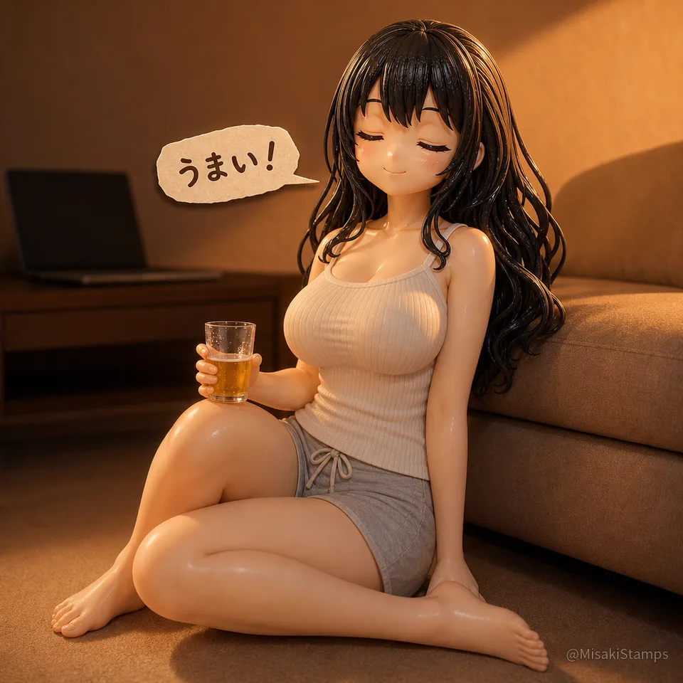 2026年8月13日、夜18:46に作ったMisaki。クレイ風3Dイラスト。