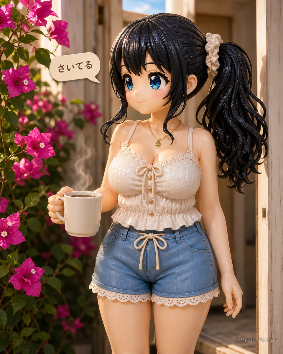 2026年8月14日、朝07:40に作ったMisaki。クレイ風3Dイラスト。