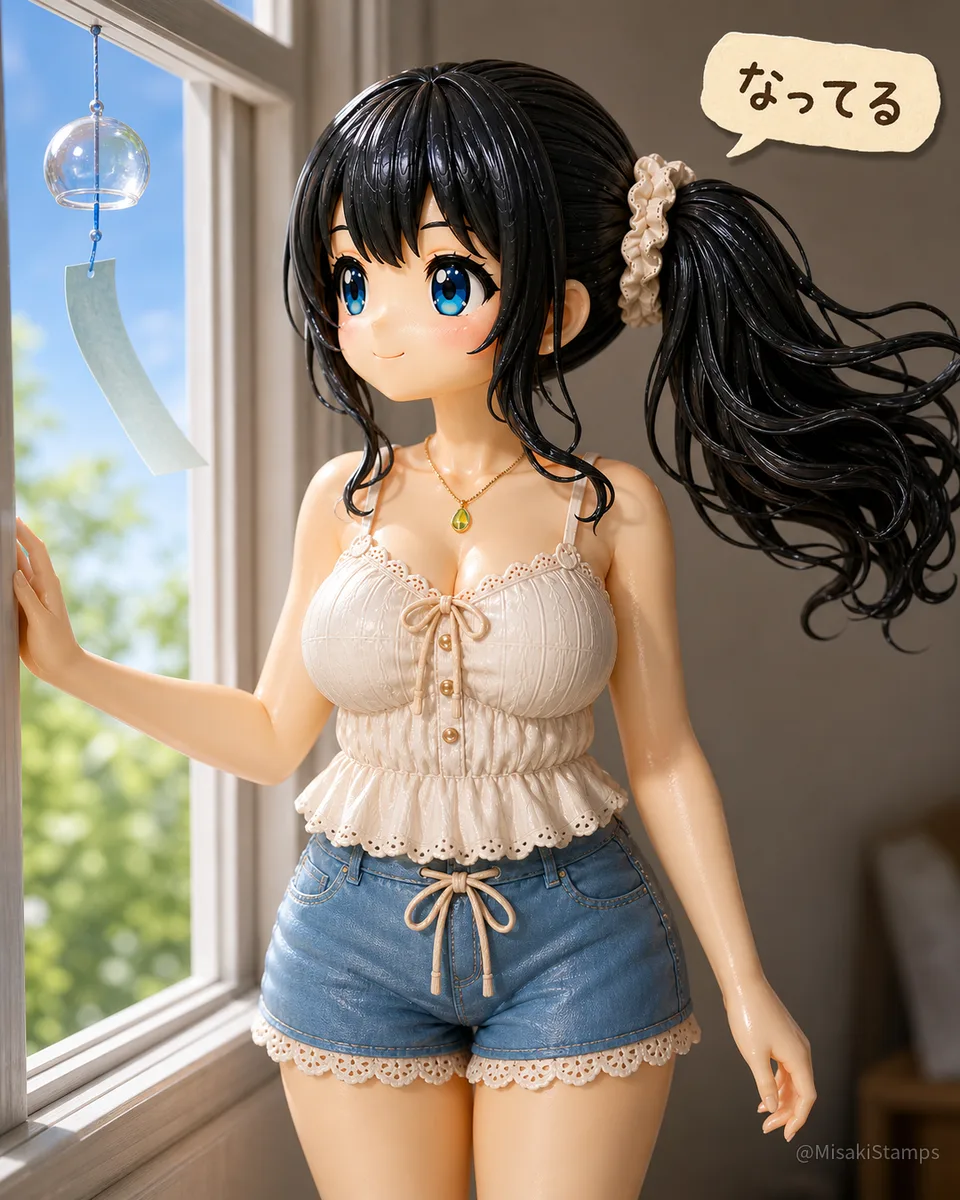2026年8月15日、朝07:29に作ったMisaki。クレイ風3Dイラスト。