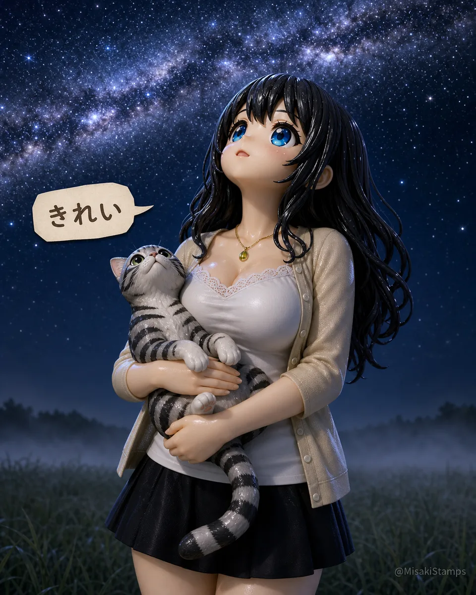 2026年8月19日、夜20:10に作ったMisaki。クレイ風3Dイラスト。