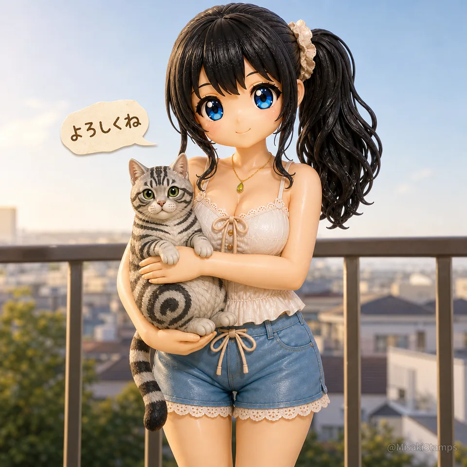 2026年8月19日、夜22:33に作ったMisaki。クレイ風3Dイラスト。