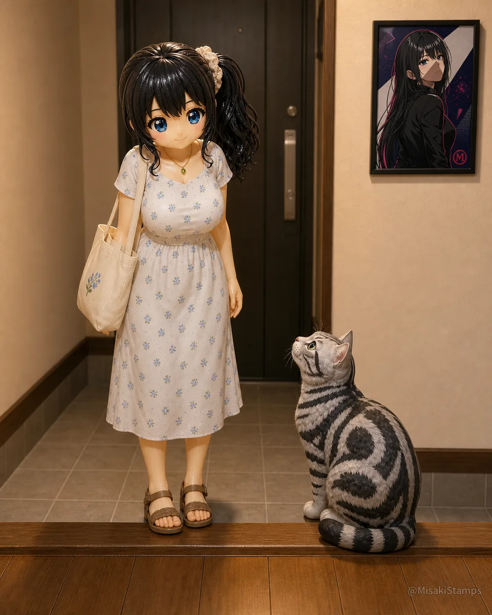 2026年8月23日、夜19:43に作ったMisaki。クレイ風3Dイラスト。