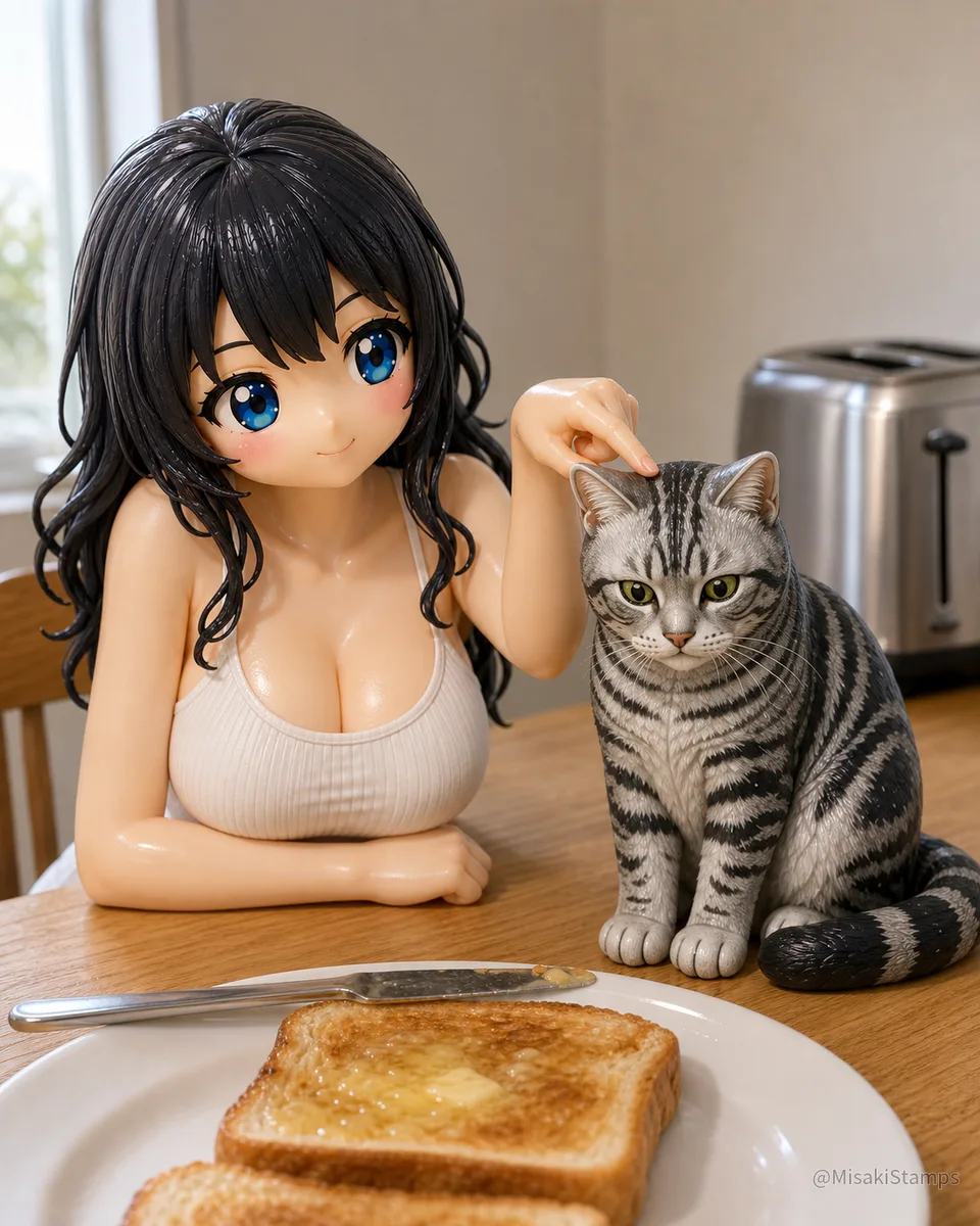 2026年8月31日、朝09:38に作ったMisaki。クレイ風3Dイラスト。